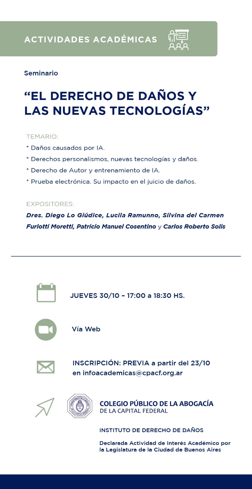 Seminario: El Derecho de daños y las nuevas tecnologías - 30/10/2025
